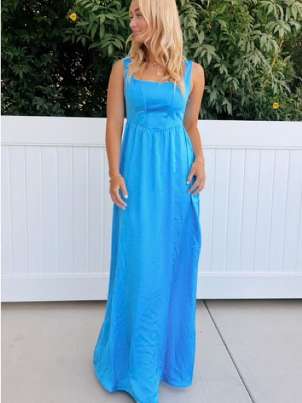 Show Me Your MuMu Square-Neck Maxi Dress in Azure Blue Luxe - Picture 4 of 8